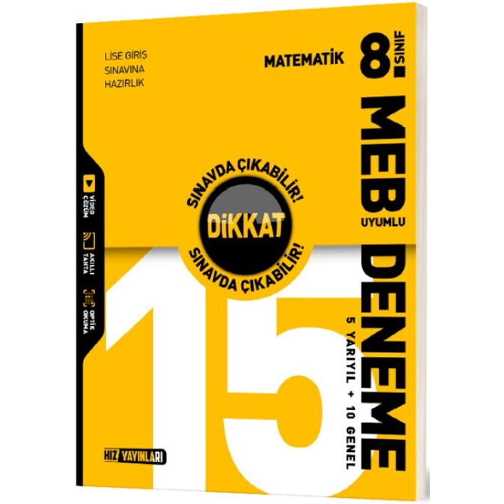 HIZ YAYINLARI 8.SINIF MATEMATİK MEB UYUMLU 15 Lİ DENEME