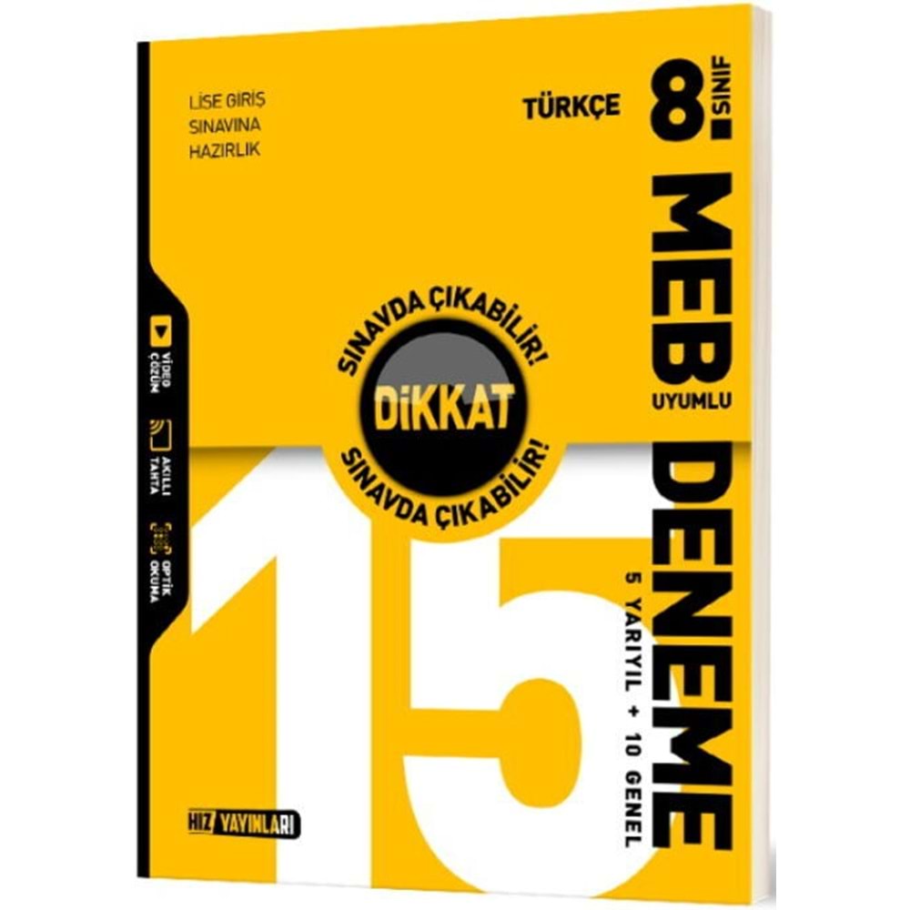 HIZ YAYINLARI 8.SINIF TÜRKÇE MEB UYUMLU 15 Lİ DENEME