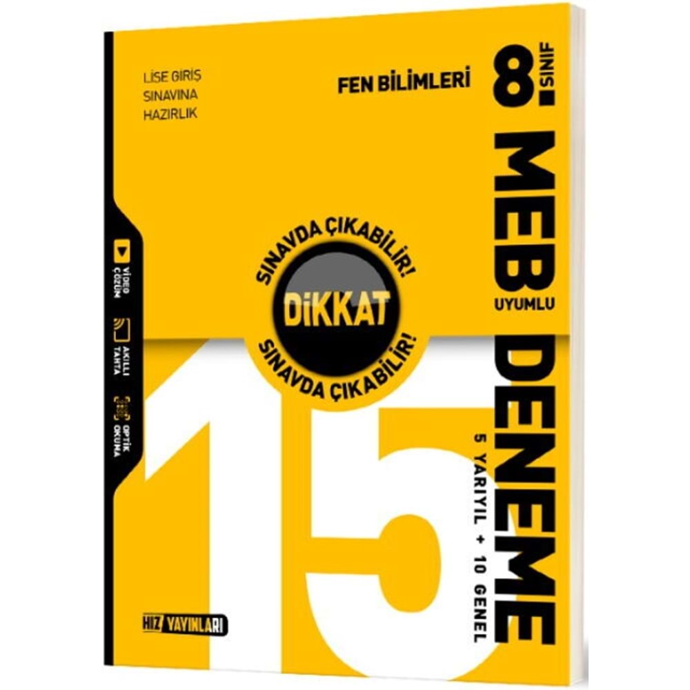 HIZ YAYINLARI 8.SINIF FEN BİLİMLERİ MEB UYUMLU 15 Lİ DENEME