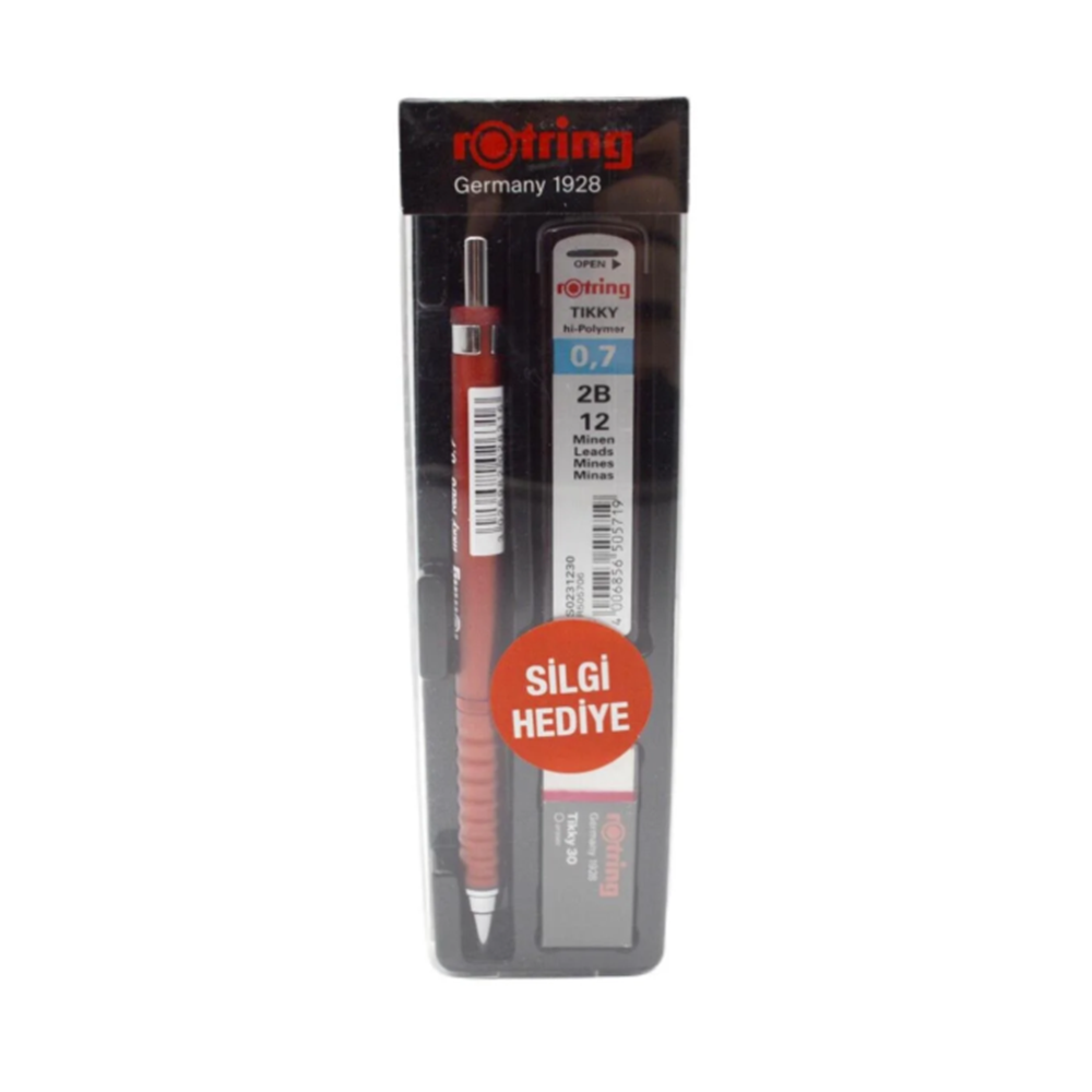 Rotring TİKKY RETRO VERSATİL KALEM 07MM KIRMIZI (KALEM+SİLGİ+MİN)