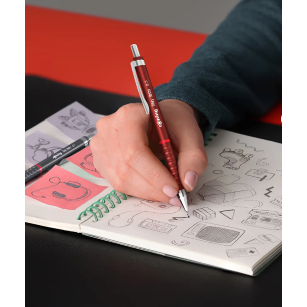 Rotring TİKKY RETRO VERSATİL KALEM 07MM KIRMIZI (KALEM+SİLGİ+MİN)
