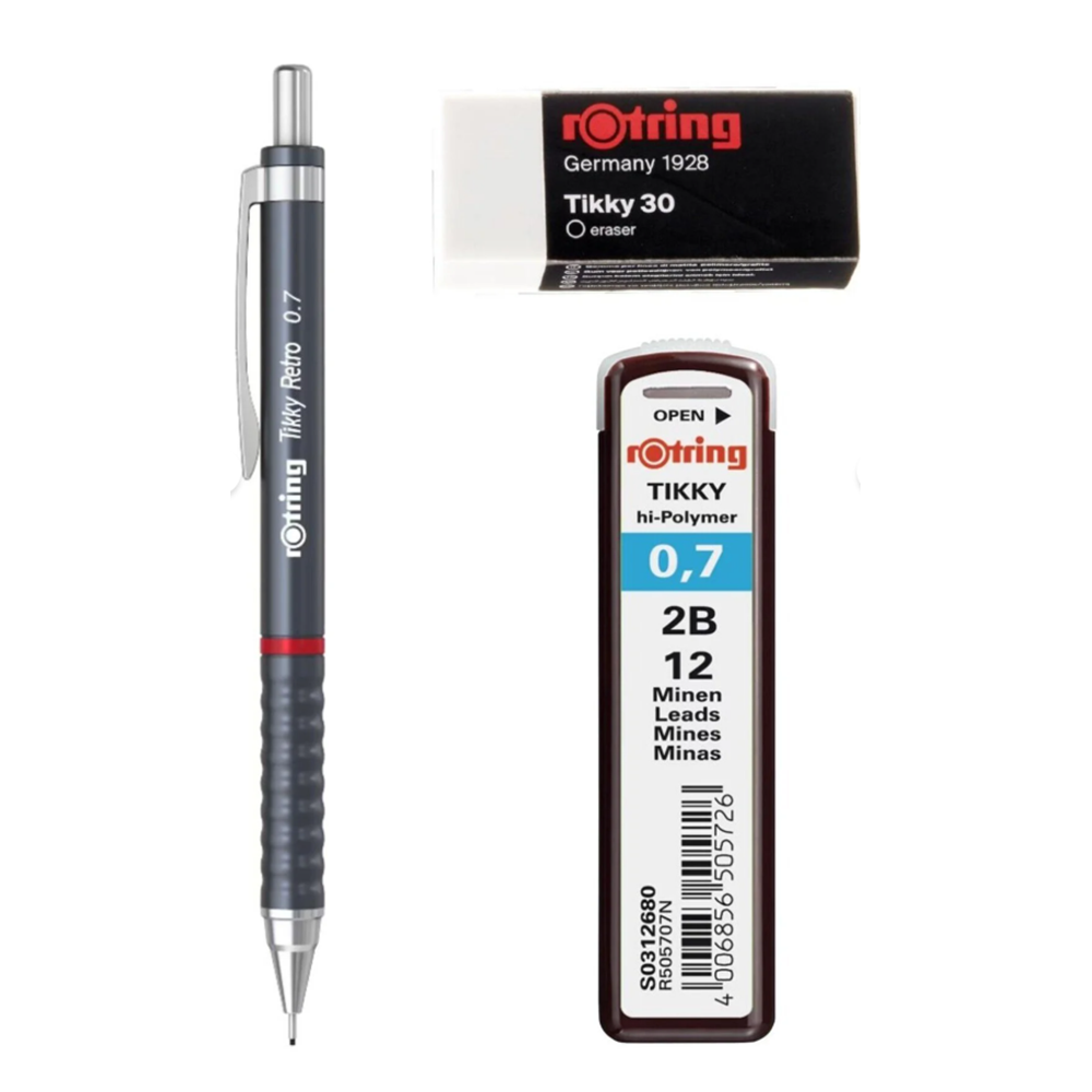 Rotring TİKKY RETRO VERSATİL KALEM 07MM GRİ (KALEM+SİLGİ+MİN)