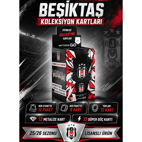 MYTHOS GO Beşiktaş Futbolcu Kartları 12'li Kutu 2025/2026 | 72 Kart | Resmi Lisanslı