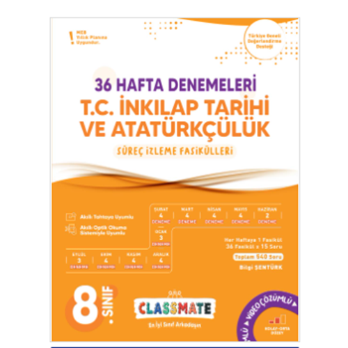 8. Sınıf Classmate 36 Hafta denemeleri T. C. İnkılap Tarihi Ve Atatürkçülük