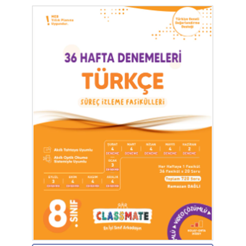 8. Sınıf Classmate 36 Hafta denemeleri Türkçe